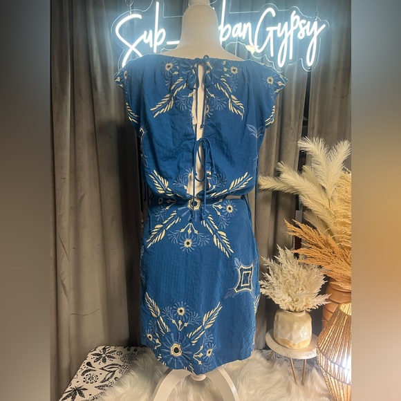 FREE PEOPLE Sardinia Sun Embroidered Boho Mini Dress in Out of the Blue - Picture 4 of 8